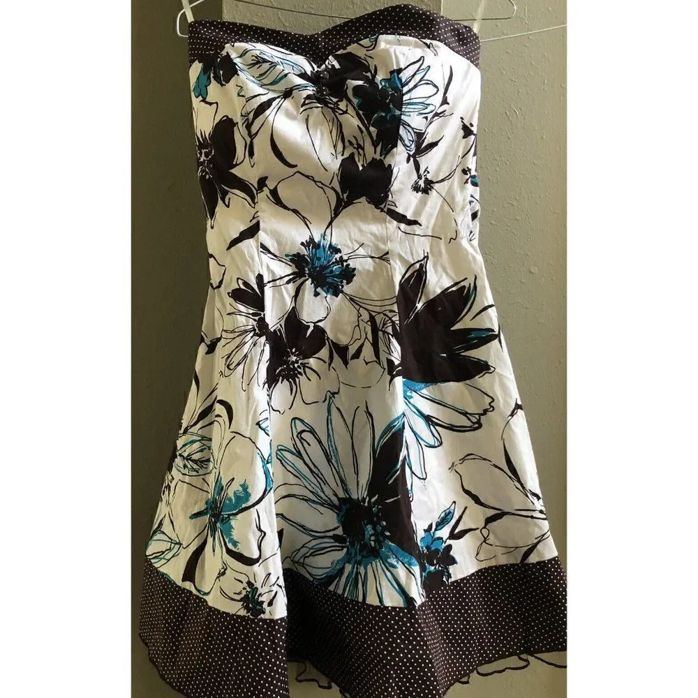 Speechless Strapless Floral Dress Size 3 Juniors Black White Blue